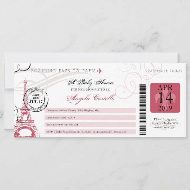 Baby Shower Vintage Paris Boarding Pass Invitation (Front)