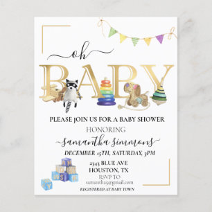 Baby Shower Vintage Wood Toys Gold