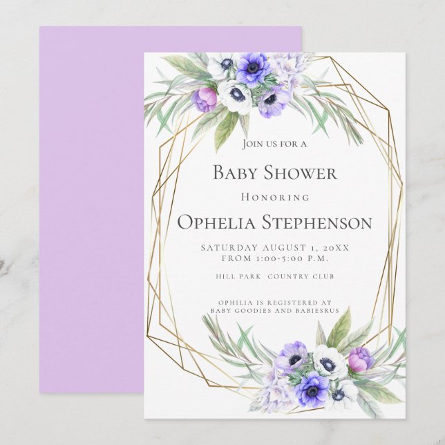 BABY SHOWER | Violet Anemone Floral Invitation (Front/Back)