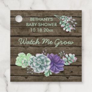 Baby Shower Watch Me Grow Rustic Succulent Plant Favour Tags