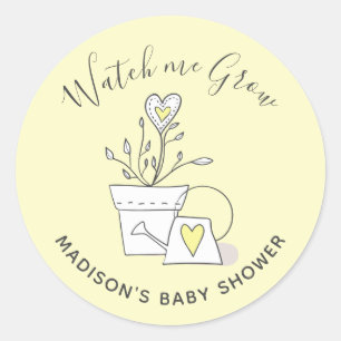 Baby Shower Watch me Grow Yellow Heart Plant Classic Round Sticker