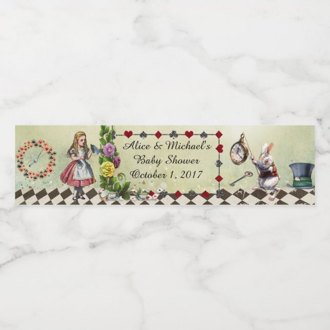 Baby Shower Water Bottle Label, Alice Wonderland Water Bottle Label (Single Label)