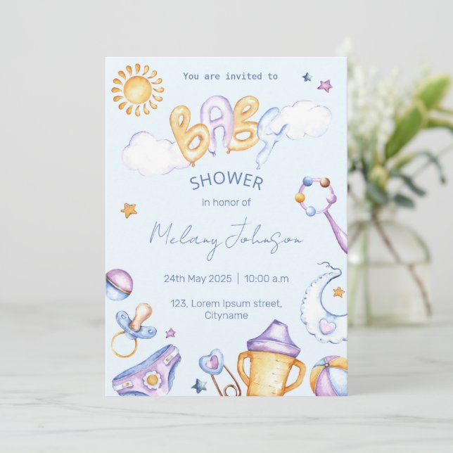 baby shower water colour invitation (Standing Front)