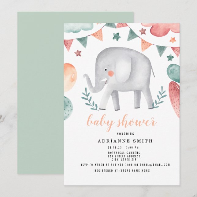 Baby Shower Watercolor Animal Save The Date (Front/Back)