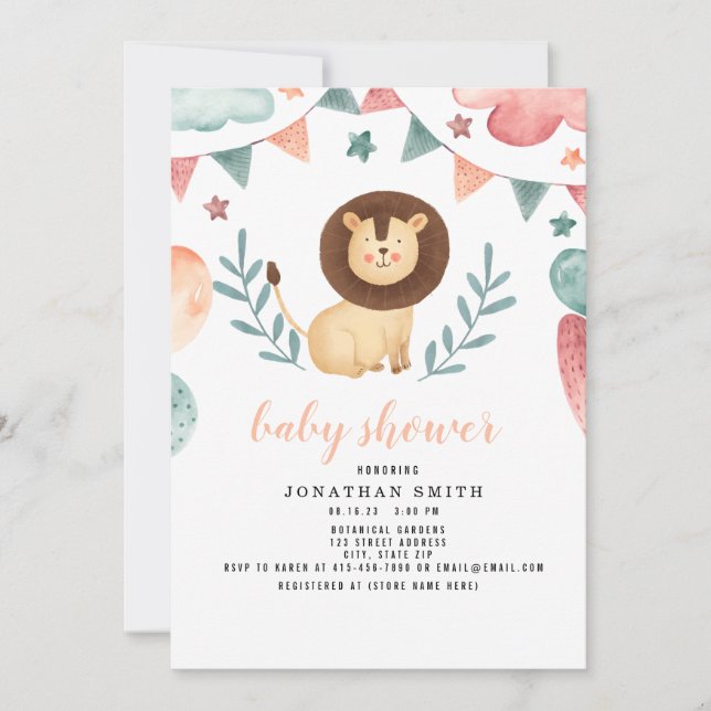 Baby Shower , Watercolor animal Save The Date (Front)