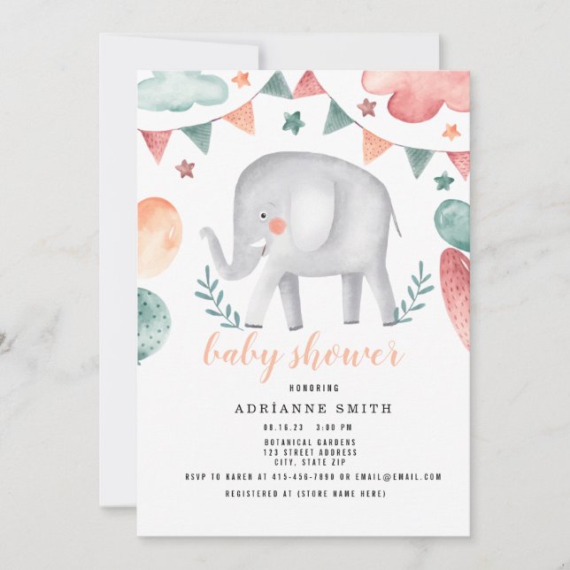 Baby Shower Watercolor Animal Save The Date (Front)