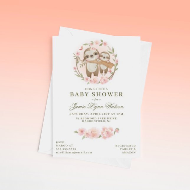 BABY SHOWER | Watercolor Baby Sloth & Parent  Invi Invitation (Creator Uploaded)