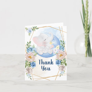 Baby Shower Watercolor Blue Elephant Thank You Card