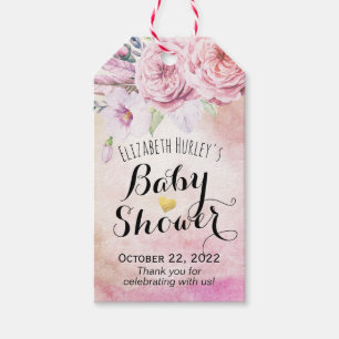 Baby Shower Watercolor Bohemian Flowers & Feathers Gift Tags