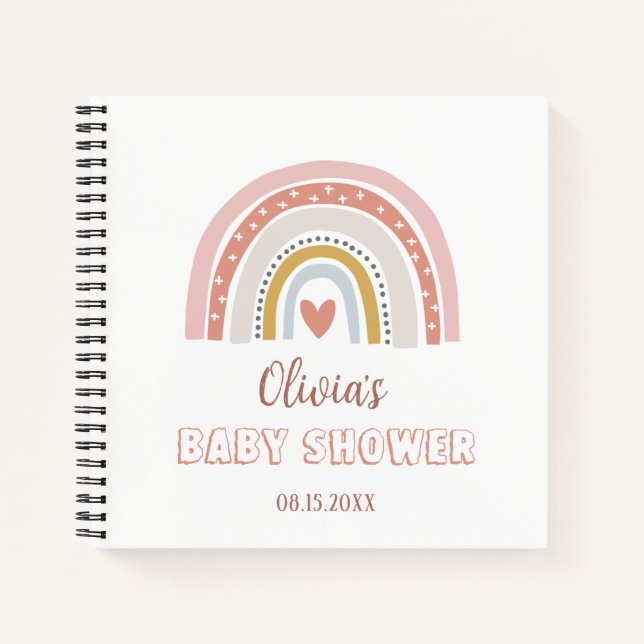 Baby Shower Watercolor Boho Rainbow Notebook (Front)