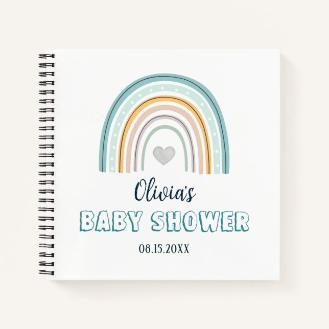 Baby Shower Watercolor Boho Rainbow  Notebook (Front)