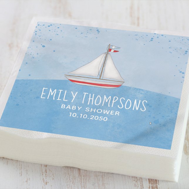 Baby Shower Watercolor Cute Whimsical Sailboat Napkin (Creator Uploaded)