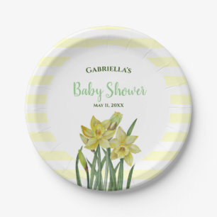 Baby Shower Watercolor Daffodils Illustration Paper Plate
