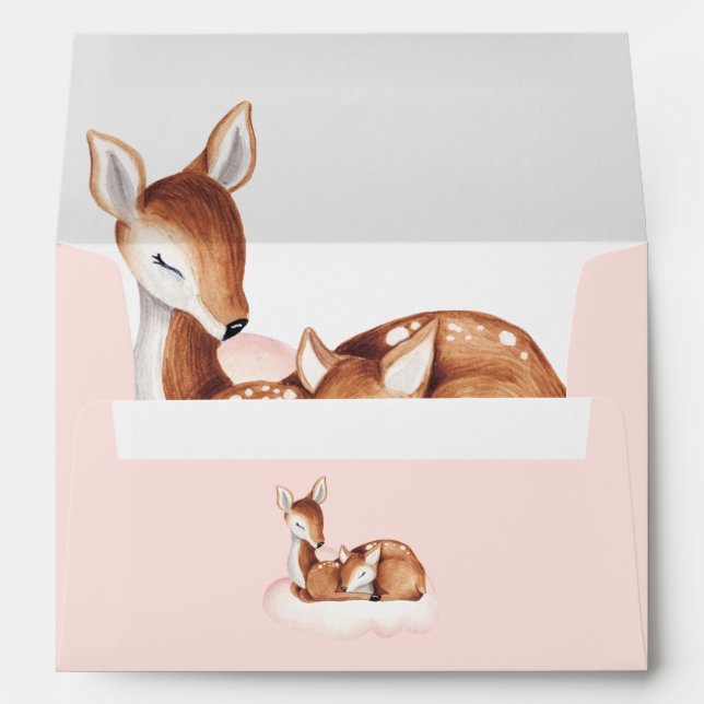 Baby Shower Watercolor Deer Blush Pink Envelope (Back (Bottom))