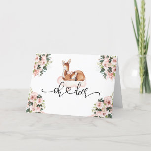 Baby Shower Watercolor Deer Pink Floral Oh Deer Thank You Card