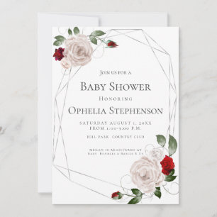 Baby Shower Watercolor Dusty Blush Roses Announcement