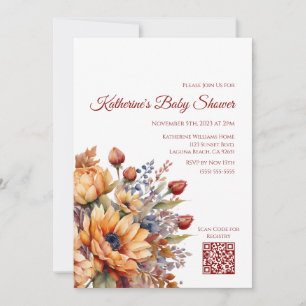Baby Shower-Watercolor Fall Flowers- Invitation