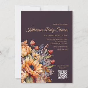 Baby Shower-Watercolor Fall Flowers-Purple Invitation