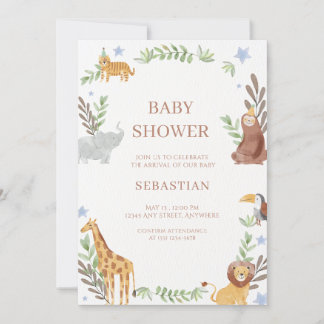 baby shower watercolor forest animals invitation