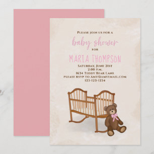 Baby Shower Watercolor Girl Rustic Stuffed Animal Invitation