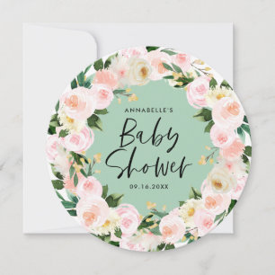 Baby shower watercolor green girly floral script