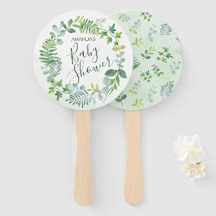 Baby Shower Watercolor Greenery Wreath Hand Fan