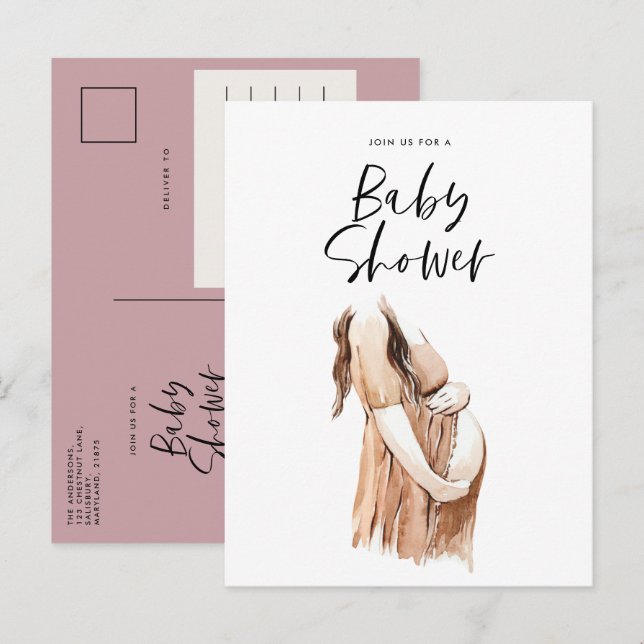 Baby shower watercolor illustration purple invitation postcard (Front/Back)
