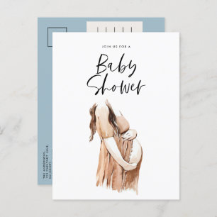 Baby shower watercolor illustration simple script invitation postcard