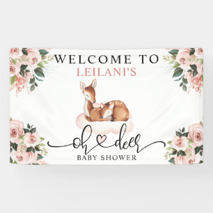 Baby Shower Watercolor Oh Deer Pink Floral Welcome Banner