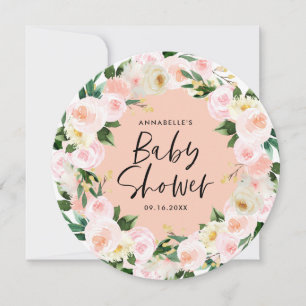 Baby shower watercolor peach girly floral script