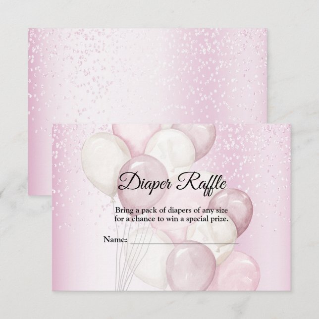 Baby Shower Watercolor Pink White Balloons Party Enclosure Card (Front/Back)