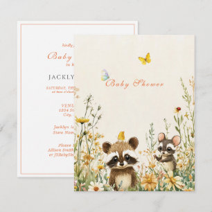 Baby Shower Watercolor Racoon Mouse Butterflies Invitation