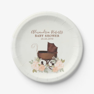 Baby Shower Watercolor Rustic Greenery Floral Paper Plate