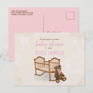 Baby Shower Watercolor Rustic Pink Stuffed Animal  Postcard