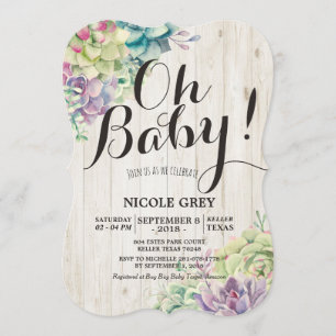 Baby Shower Watercolor Succulent Plants White Wood Invitation
