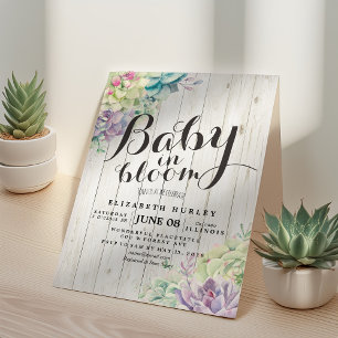 Baby Shower Watercolor Succulent Plants White Wood Invitation
