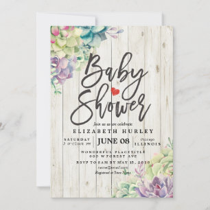 Baby Shower Watercolor Succulent Plants White Wood Invitation