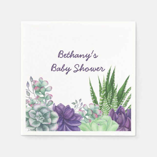 Baby Shower Watercolor Succulents Napkin (Front)