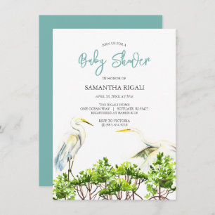 Baby Shower Watercolor White Heron Mangroves Invitation