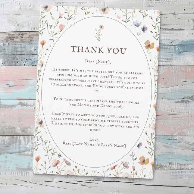 Baby Shower Watercolor, Wildflower Thank You Card (Creator Uploaded)