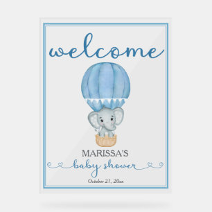 Baby Shower Welcome Blue Elephant Acrylic Sign