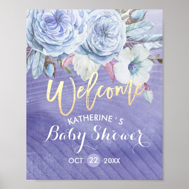 Baby Shower Welcome Boho Flower Feathers Poster (Front)