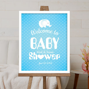 Baby Shower Welcome Poster with Elephant for Boy