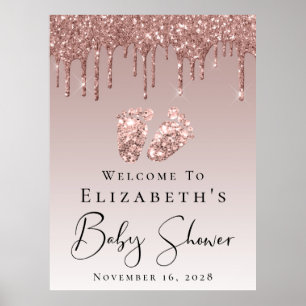 Baby Shower Welcome Rose Gold Glitter Poster