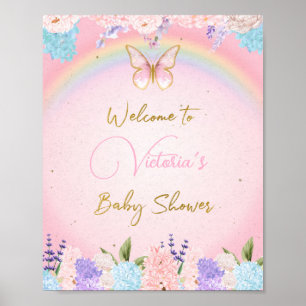 Baby Shower Welcome Sign, Butterflies Rainbow  Poster