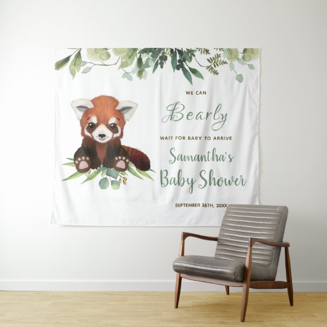  Baby Shower Welcome Sign Cute Red Panda Bear Tapestry (In Situ (Horizontal))