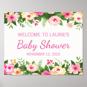 Baby Shower Welcome Sign Pink and Green Floral
