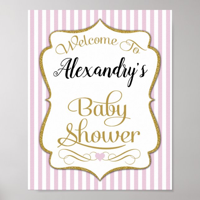 Baby Shower Welcome Sign Pink Gold Elegant (Front)