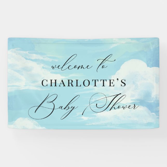 Baby Shower Welcome Sign Sky Clouds Blue Banner (Horizontal)