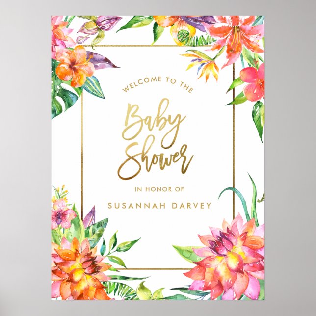 Baby Shower Welcome Sign | Tropical Watercolors (Front)